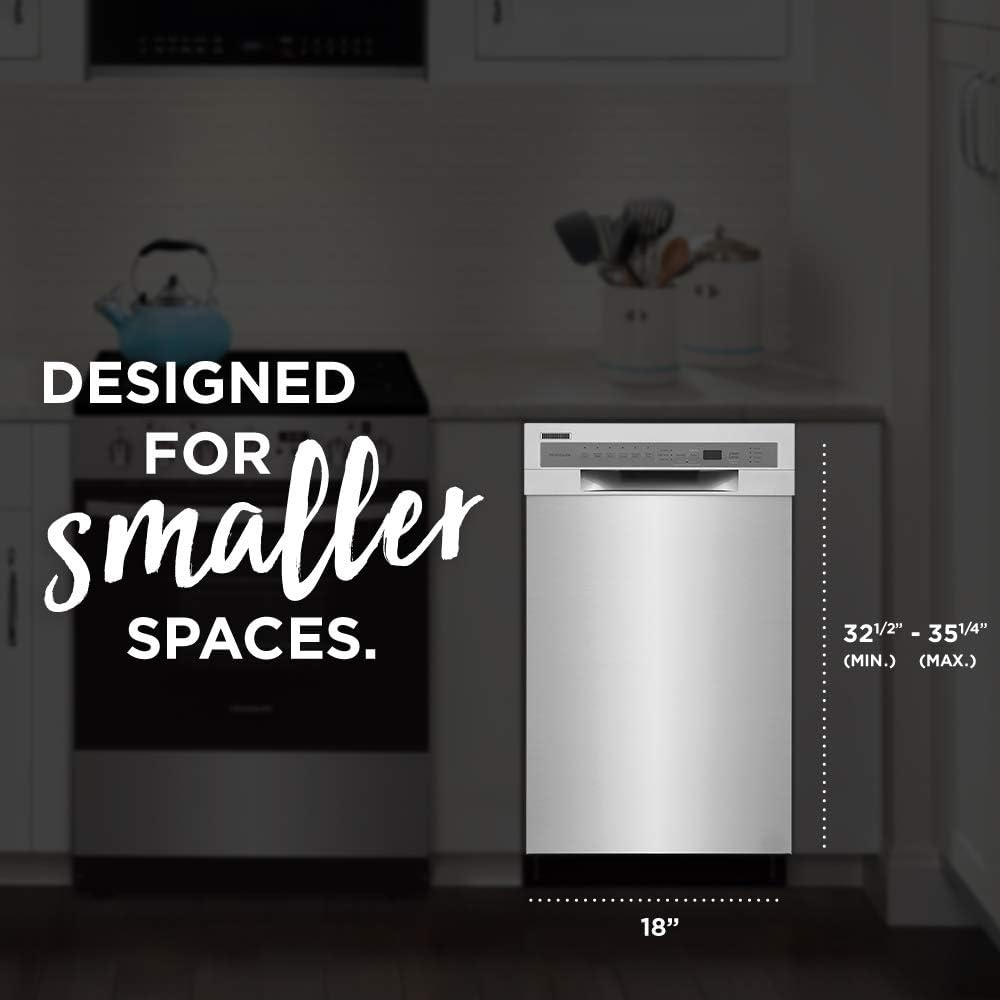 image:imageFrigidaire 18 in ADA Compact Front Control Dishwasher in Black with Dual Spray Arms 52 dBA includes roomofchoice deliverySilver